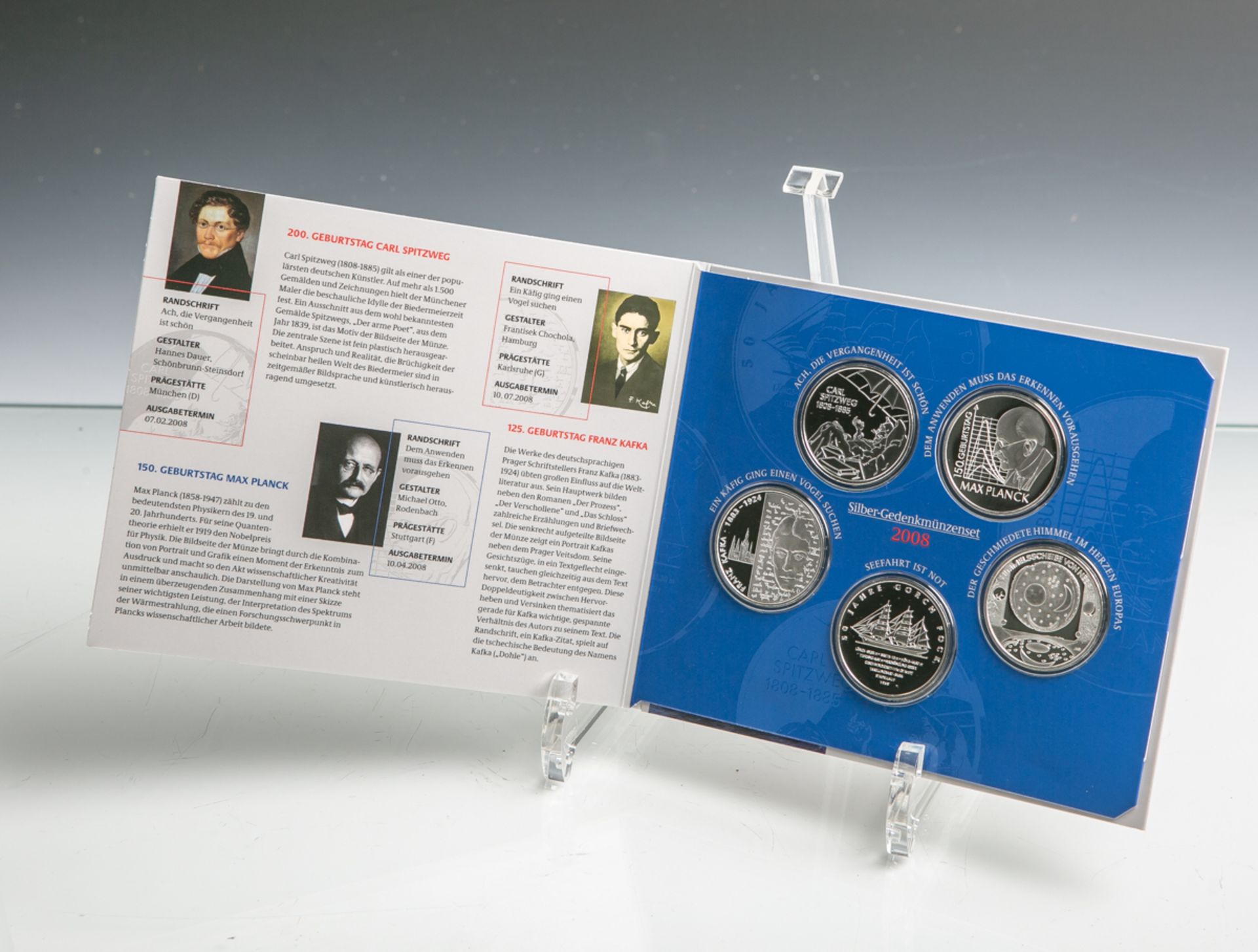 Gedenkmünzenset 10 Euro (BRD, 2008), Sterlingsilber, 5 Stück, PP, Dm. ca. 32,5 mm, Gewichtca. 18 g.-