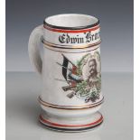 Patriotischer Andenkenkrug aus Porzellan sowie mit lithographierten Darstellung