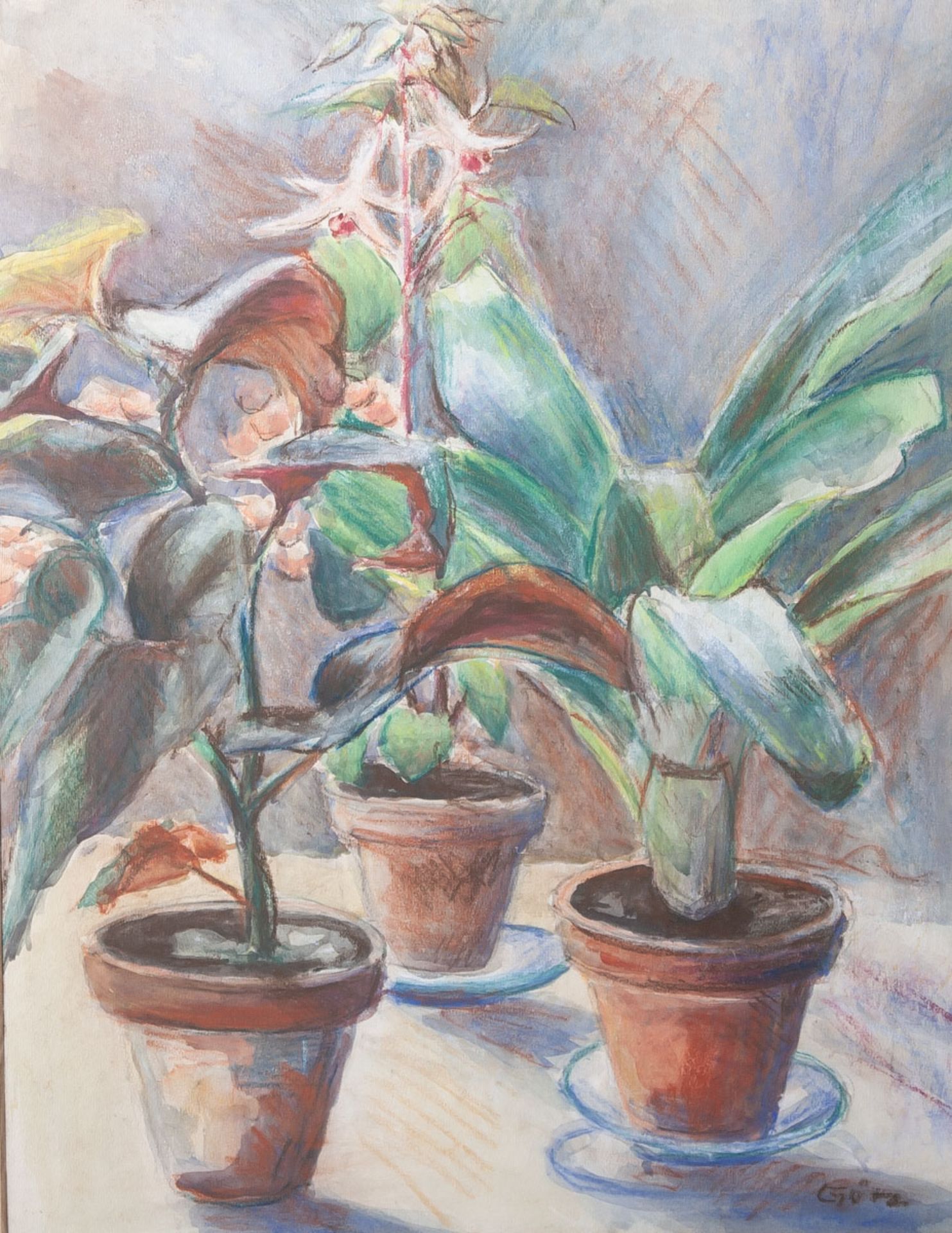 Götz, R. (20. Jahrhundert), Blumenstillleben, Aquarell/Zeichnung, re. u. sign., ca. 57 x69 cm, PP,