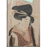 Utamaro, Kitagawa (1754-1806), Farbholzschnitt (Japan), Portrait einer Dame, einen