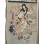 Kuniyoshi, Ichiyusai (1798-1861), Farbholzschnitt (Japan), rs. bez. "Gespenst v.Kuniyoshi, durch die