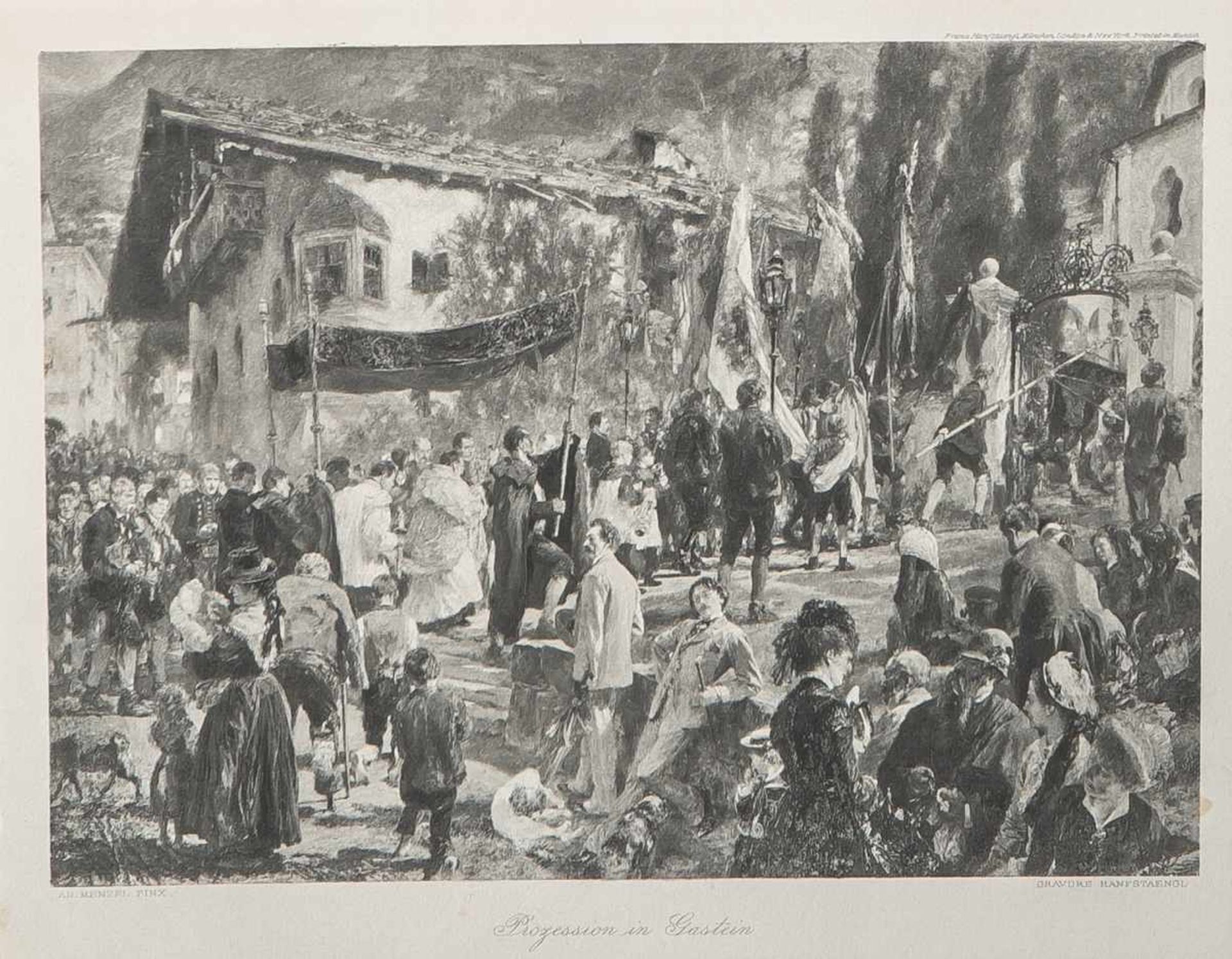 Menzel, Adolph von (1815-1905), "Prozession in Gastein", Lithographie, oben re. bez."Franz