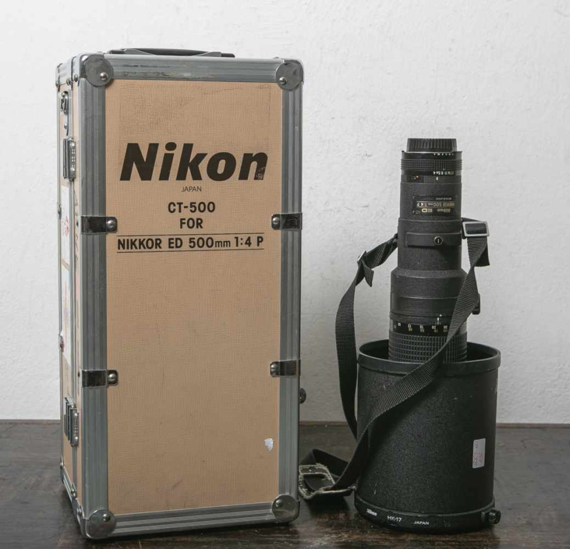 Objektiv "Nikon CT-500" (Made in Japan), Nikkor ED 500 mm, 1:4 P, Modellnr. 202632, m.Blende "