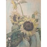 Baum, Carl (1892-1966), Stillleben mit Sonnenblumen, kolorierte Radierung, li. u. sign.,Blattgröße