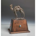 Milo, Max (*1938), Dromedar aus Bronze auf Unikatsockel aus Holz, links am Bein in Bronzesigniert,