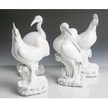 4 Vogelfiguren aus weißer Fayence (wohl 18./frühes 19. Jahrhundert), 2 Hähne u. 2 Reiher,
