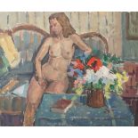 Steinmetz, Phillipe (1900 - 1987), auf Sofa sitzender weibl. Akt, Öl/Platte, rs. 2Nachlassstempel