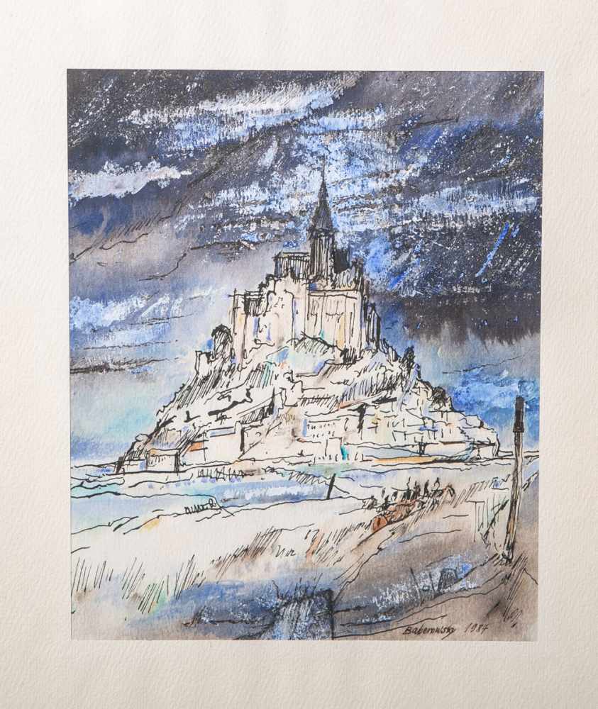 Baberowsky, Waltraud (*1936), wohl Le-Mont-Saint Michel in der Normandie (1987),Aquarell/