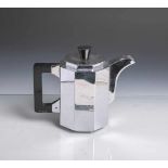 Kaffee- bzw. Tee-Set (Art déco), Metall versilbert, bestehend aus: 1x Kanne (H. ca. 18cm); 1x