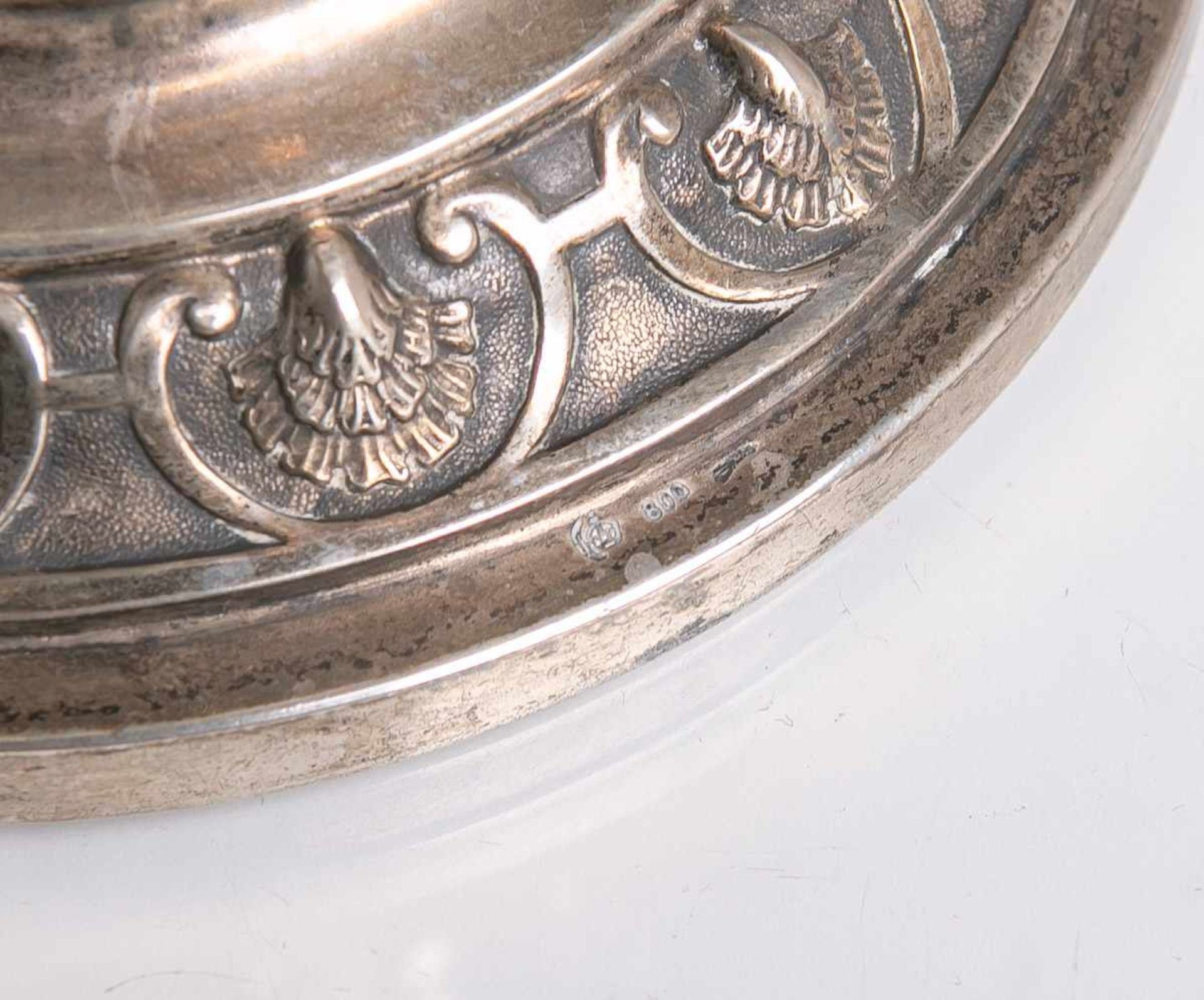 Gr. Historismus Deckelpokal, 800 Silber (Halbmond u. Krone, 19. Jahrhundert), vorderseitigWidmung - Bild 2 aus 2