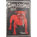 Plakat "Simplicissimus" (wohl Ende 19. Jahrhundert), Farblithografie "Rote Dogge", in derPlatte