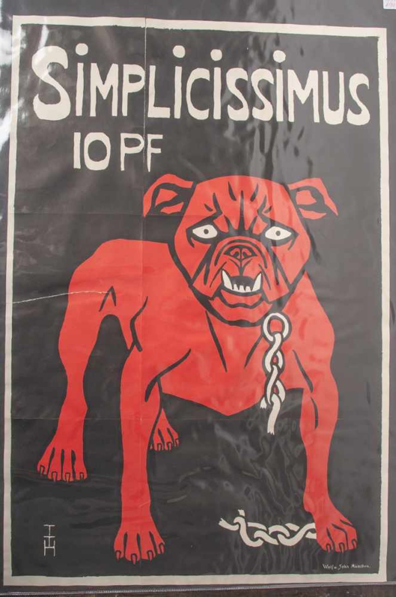 Plakat "Simplicissimus" (wohl Ende 19. Jahrhundert), Farblithografie "Rote Dogge", in derPlatte