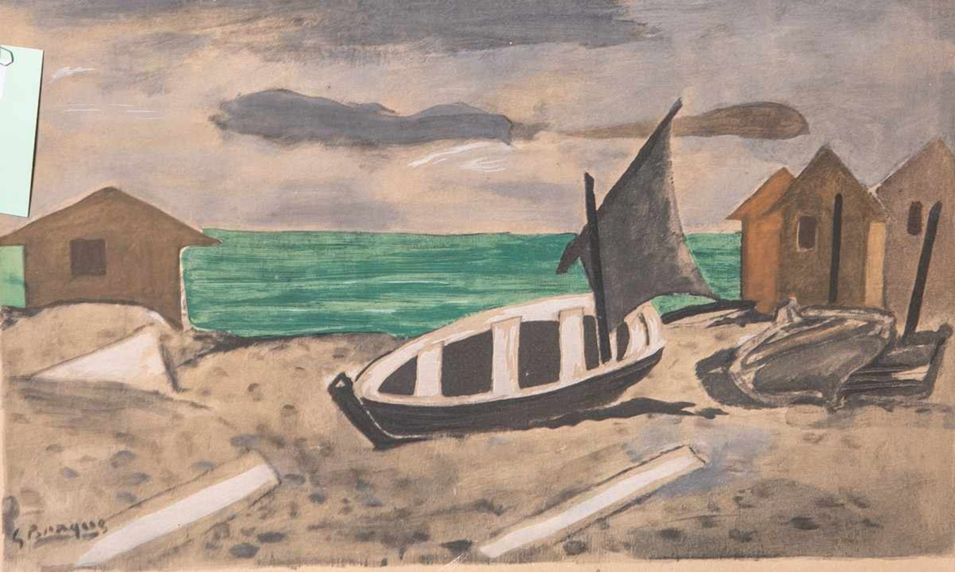 Braque, Georges (1882-1963), Boote und Häuser am Meer (wohl 1930er Jahre), polychromeLithographie,