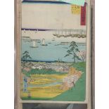 Hiroshige, Utagawa (1797-1858), Farbholzschnitt (Japan), Hafenansicht, vs. signiert u.bez.,