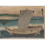 Hokusai, Katsushika (1760-1849), Farbholzschnitt (Japan), rs. bet. "Das Frachtboot", vs.signiert