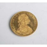 4 Dukaten "Franz Joseph I." (Österreich-Ungarn, 1915), 986 Gold, Dm. ca. 4 cm, Gewicht ca.13,96 g.