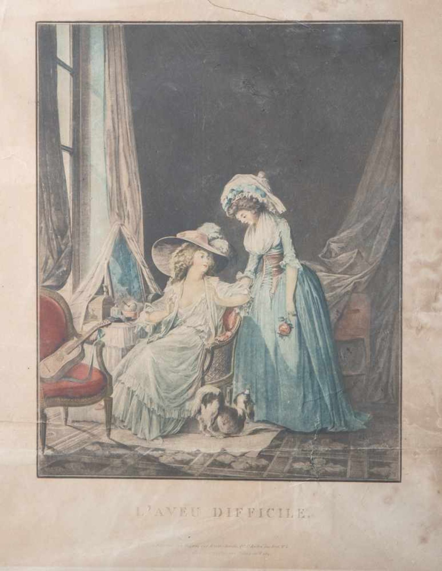 Jeaniet, Jean Francois (1752-1814), "L'aveu difficile", Lithographie, Genreszene, nach derGouache