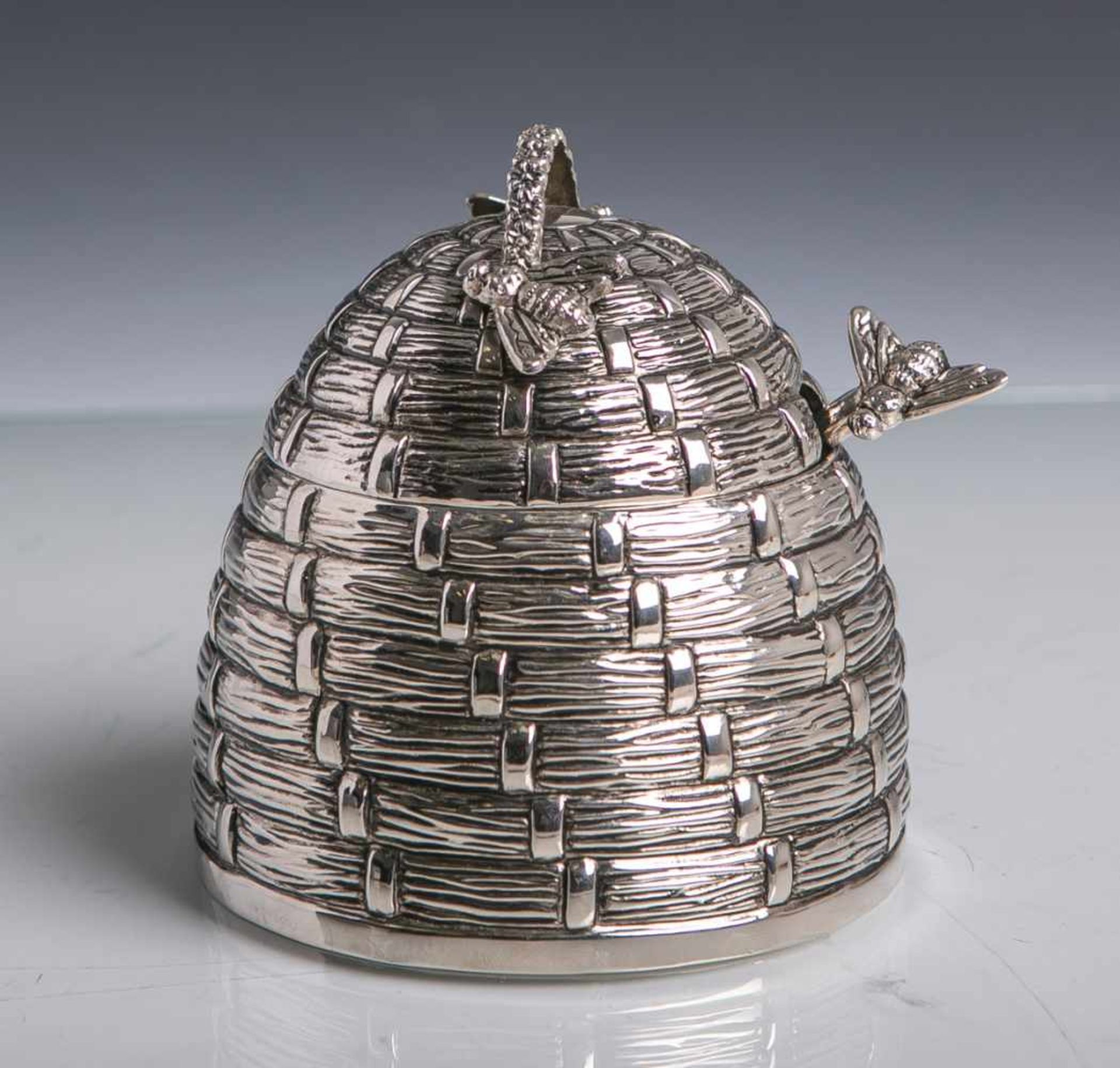 Honigdose (Godinger, 20. Jahrhundert), handgefertigtes Silber, m. Glaseinsatz sowie