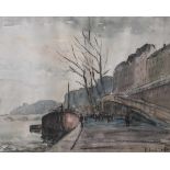 Lelfau, F. Basile (20. Jahrhundert), Pariser Seine-Ansicht, Aquarell/Kohle, re. u. sign.,ca. 37 x 46