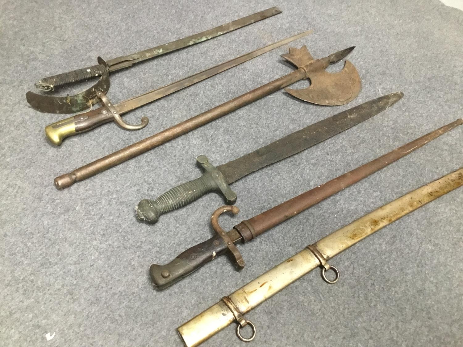 Five various 19th Century metal scabbards and an unmounted sword blade - Image 2 of 2