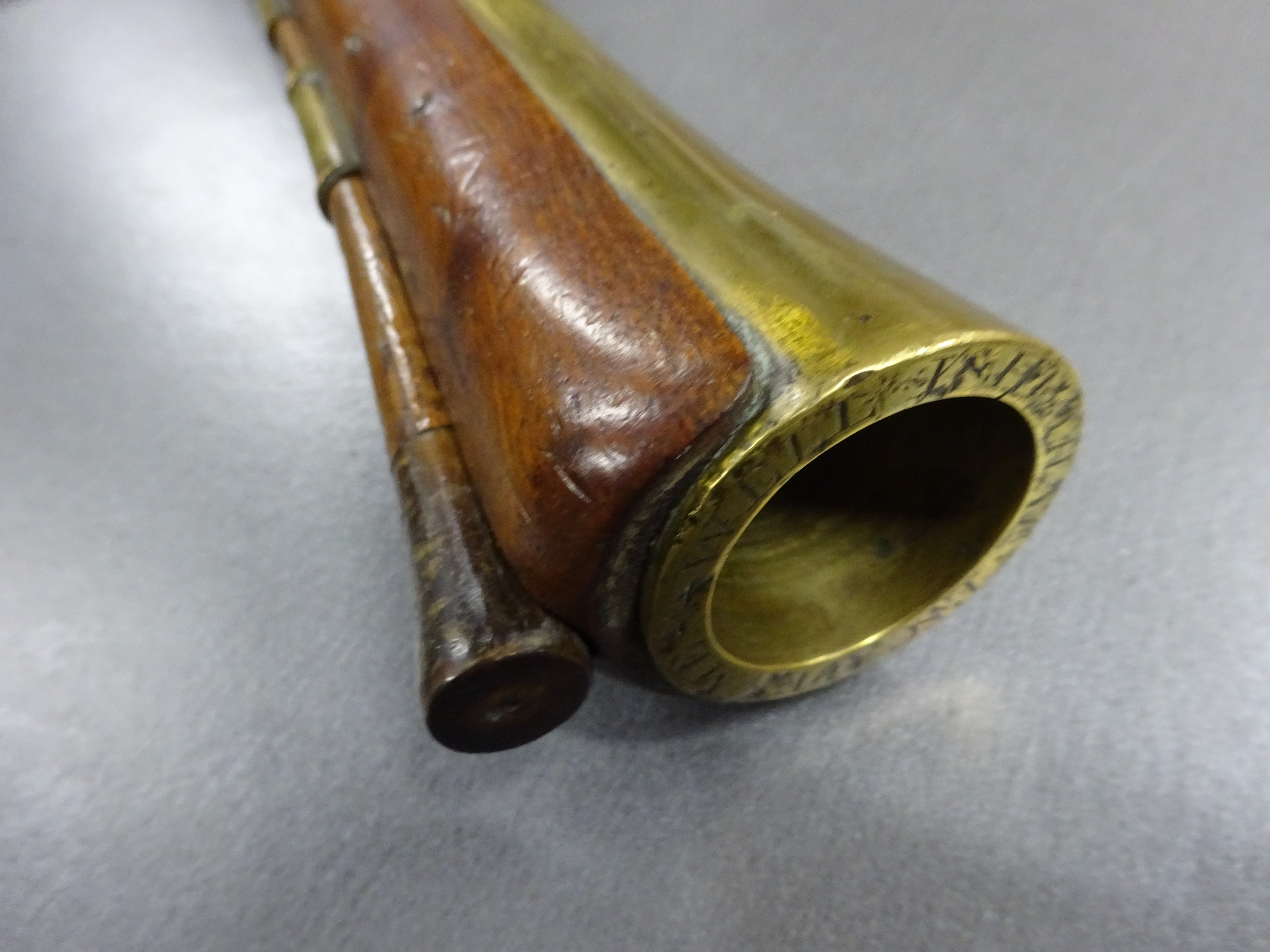 A small decorative Continental Blunderbuss Flintlock pistol with cast barrel and shagreen stock. - Image 6 of 8