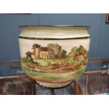 ROYAL DOULTON ANTIQUE PLANT BOWL COTTAGE AND CHURCH SCENE, NO.D3647