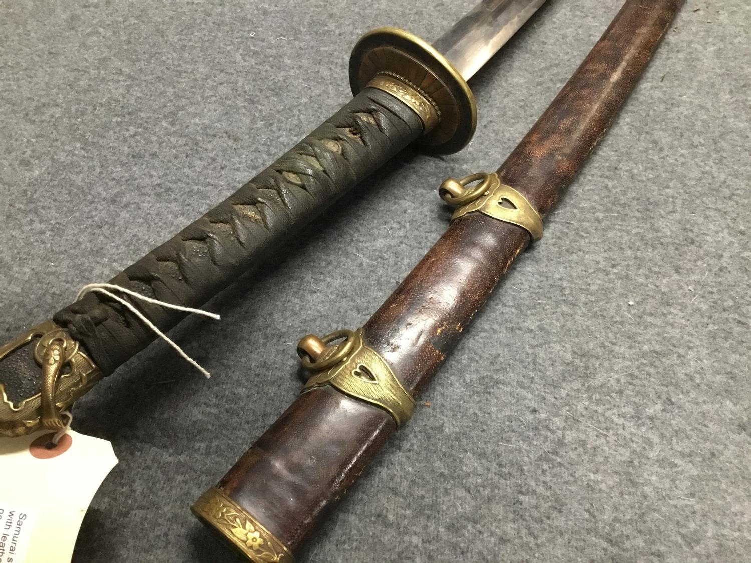 A Japanese 'Samuri' sword with bronze and copper inlaid tsuba, fish skin grip. - Image 3 of 11