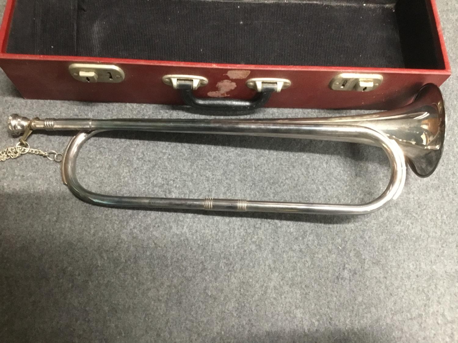 A silver plated military bugle in fitted case, unmarked - Image 2 of 3