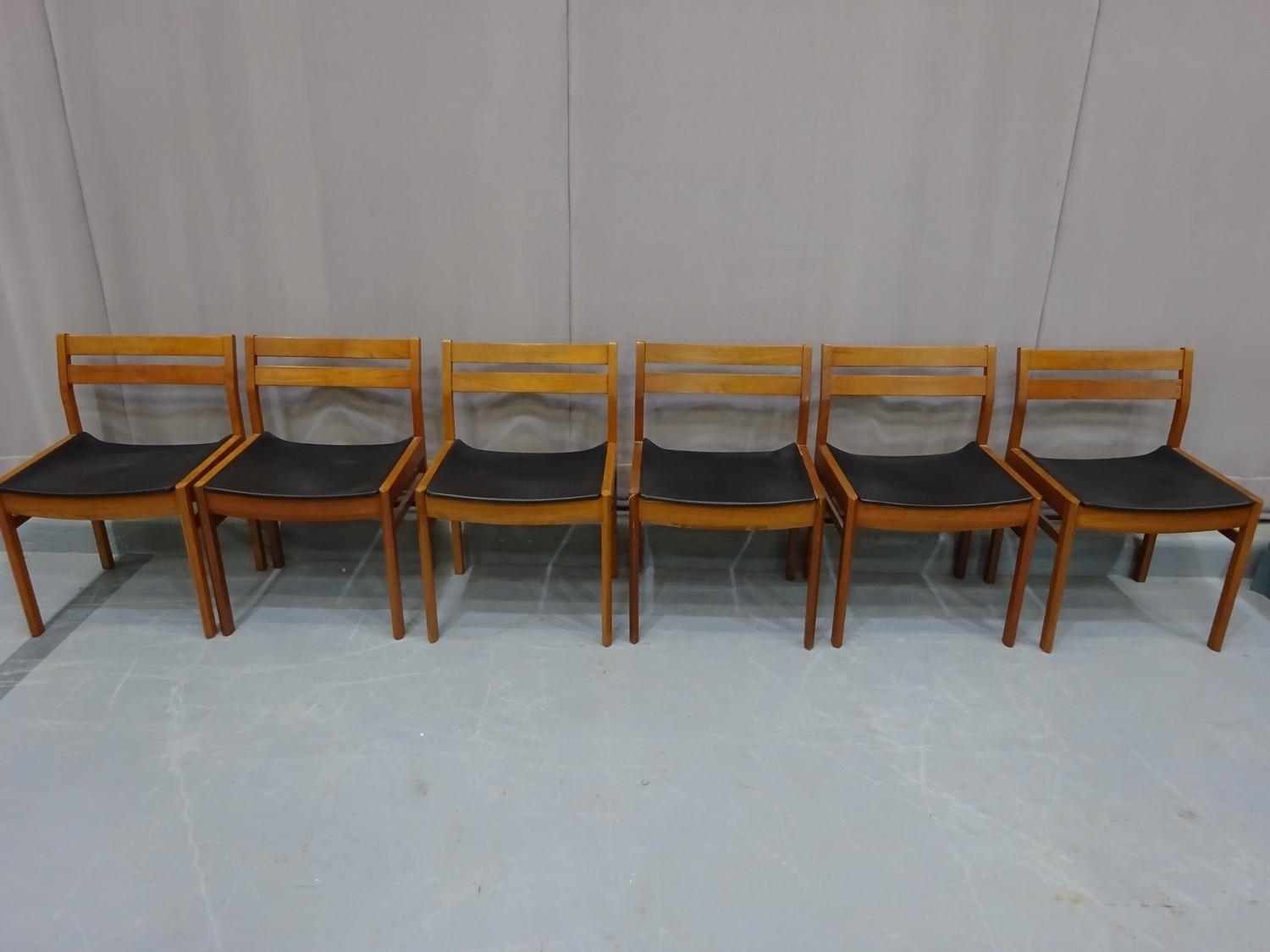 6 x Danish style teak & black dining chairs with ladder back. - Image 2 of 4