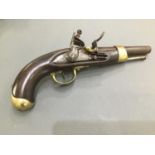 An early 19th Century French flintlock pistol engraved 'Manuf re Im Charleville' stamped 'T'