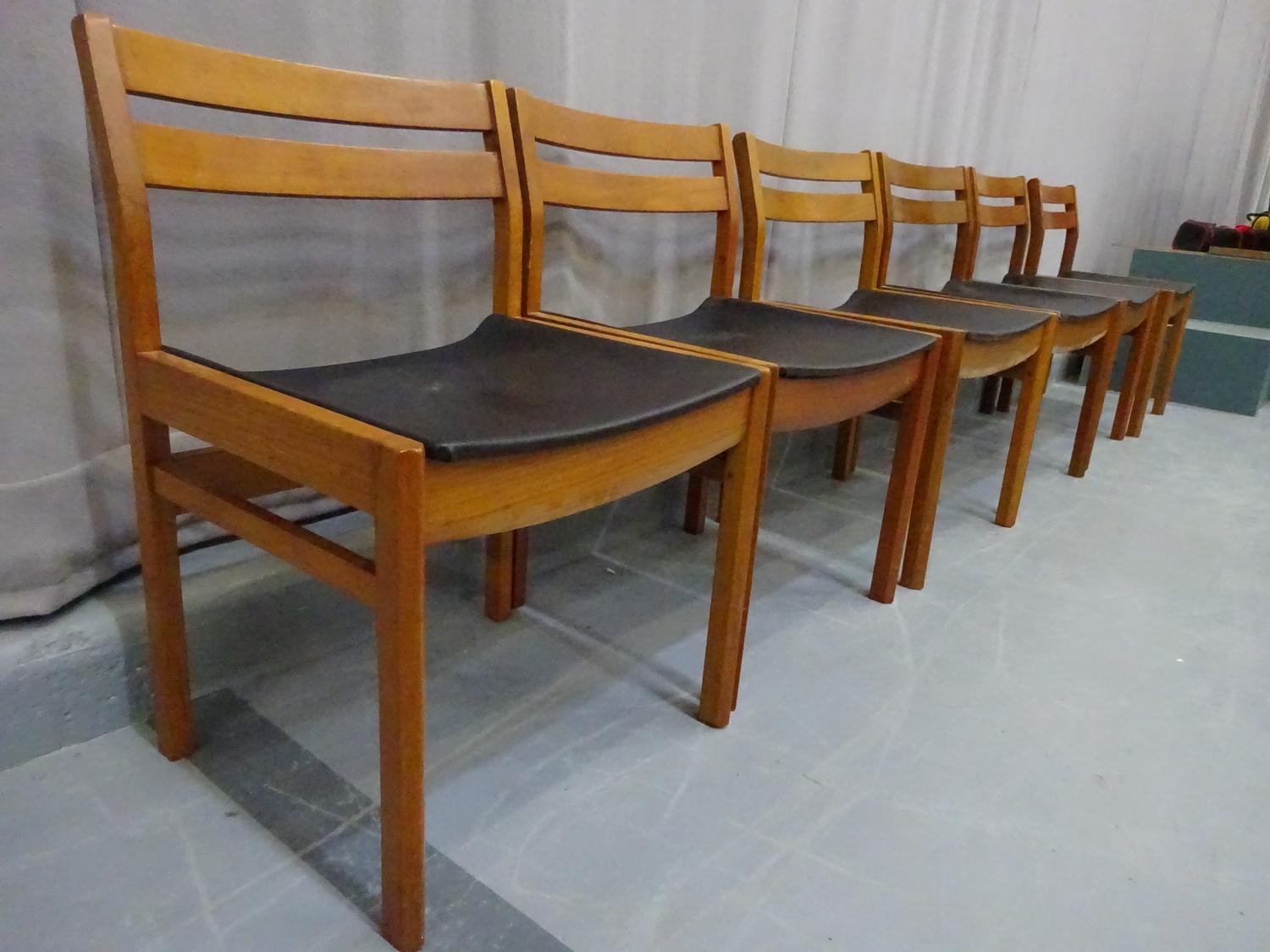 6 x Danish style teak & black dining chairs with ladder back.