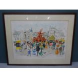 French Artist - Urbain Huchet with a Lithograph picture (1)