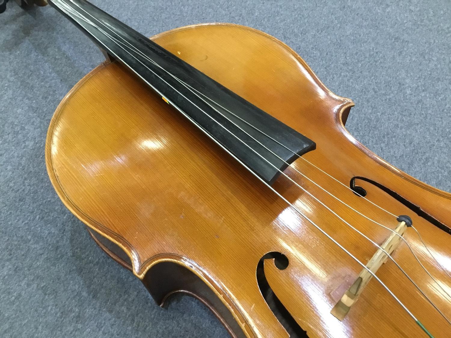 20th Century cello with two-piece flamed maple back and sides with deep carved spruce top - Image 4 of 6