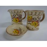 Bursley-Ware - Charlotte Rhead, 2 jugs and trinket dish