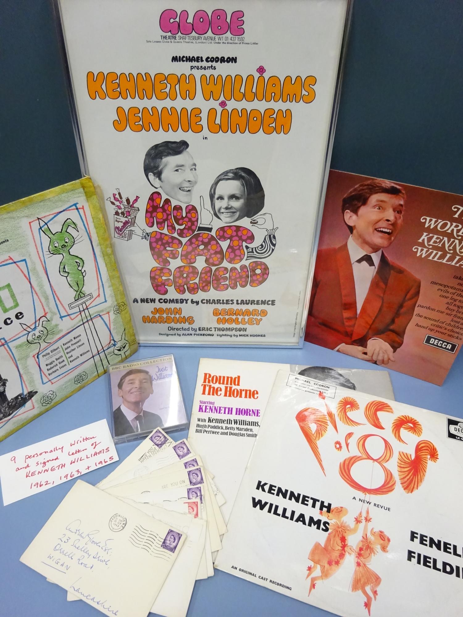 Kenneth Williams framed poster, LP's & handwritten letters from Kenneth Williams