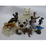 Mixed lot of ornaments including tiger, dogs & white cat