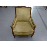 Fabric antique style chair with carved teak wood (A)