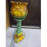 Ceramic plant pot and stand (yellows & greens)