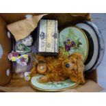 Mixed lot including vintage teddy, large photo album, oriental clock, Royal doulton flower posy etc