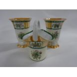 Noritake pair of vases (one cracked) & basket