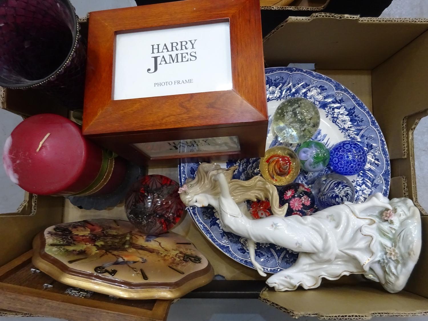 Mixed lot including 2 large wall plates, paperweights, wooden photo album etc