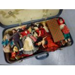 Suitcase of vintage dolls