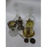 Mixed lot including 2 decanters, skeleton clock etc