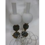 Pair of hurricane style lamps (blue & white)