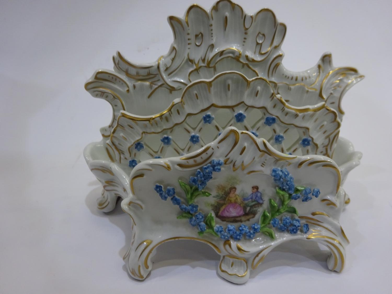 A DRESDEN WHITE GROUND PORCELAIN LETTER RACK - Image 2 of 3