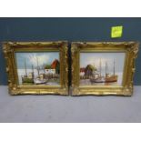 (C) 2x Oil paintings - boatyard scenes, signed Travis