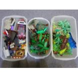 Three boxes of exotic flora models and Mega Bloks construction pieces (25)