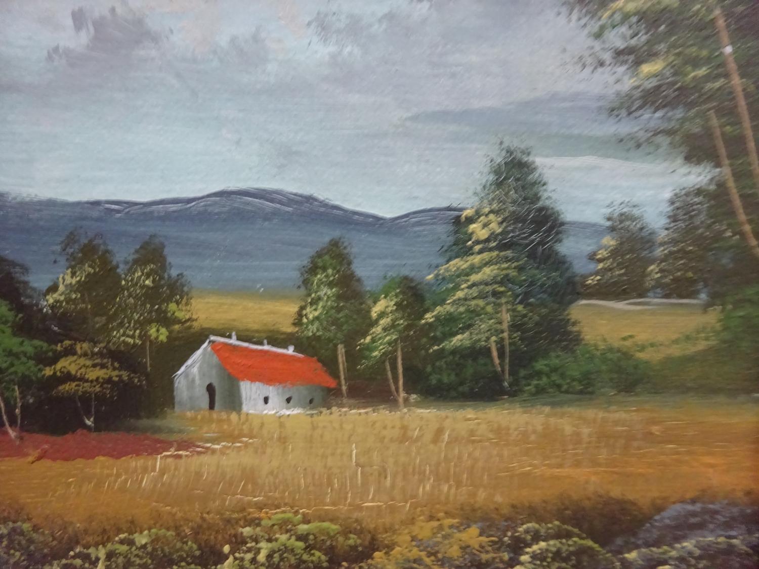 (E) Oil on canvas, landscape (house and trees) signed Slate. One other painting with house and tree - Image 3 of 3