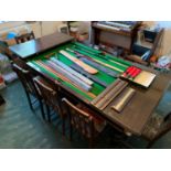 6ft Mahogany Riley Snooker/Dinning table with many accessories and dinning chairs