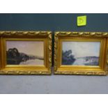 (D) 2x Small paintings - landscape (cows in the field & canoe on lake)